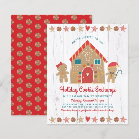 Budget Gingerbrood Rustic Cookie Exchange Invite (Voorkant / Achterkant)