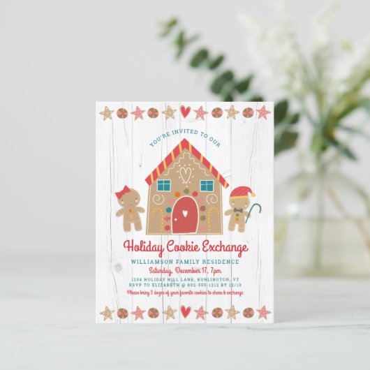 Budget Gingerbrood Rustic Cookie Exchange Invite (Staand voorkant)