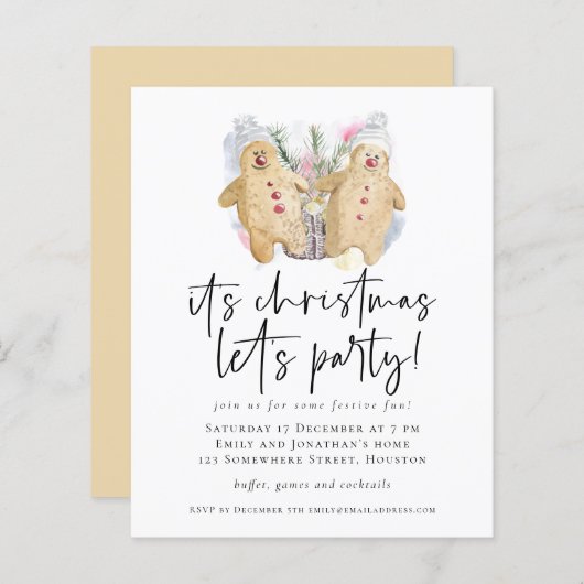 Budget Gingerbrood voor kerstmis kerstfeest Uitnod (Voorkant / Achterkant)