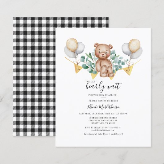 Budget Gingham Baby shower Eucalyptus Uitnodiging (Voorkant / Achterkant)