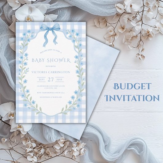 Budget Gingham Floral Baby shower Kaart