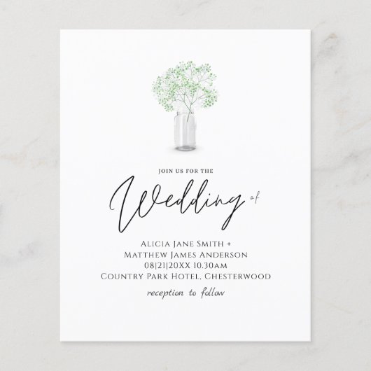 BUDGET Gipsophila Baby's Adem Huwelijksuitnodiging (Voorkant)