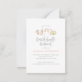 budget girale roze champagne chic bachelorette notitiekaartje