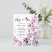 BUDGET Girl Baby Elephant Sip en Zie uitnodiging (Staand voorkant)