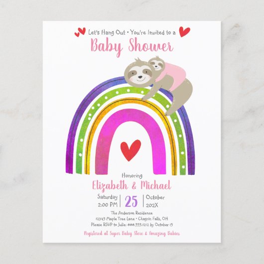 Budget Girl Baby shower Sloth Rainbow (Voorkant)