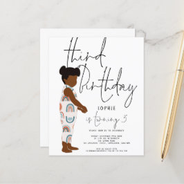 Budget Girl Dark Hair 3de verjaardag uitnodiging