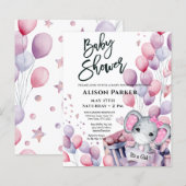 BUDGET Girl Elephant Cute Baby shower Uitnodiging (Voorkant / Achterkant)