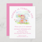 Budget Girl Pink 1e verjaardag Uitnodiging (Voorkant / Achterkant)