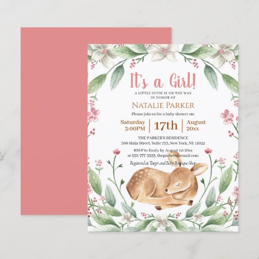 Budget Girl Woodland Deer Sage Floral Baby shower (Voorkant / Achterkant)