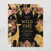 Budget Girls 1e verjaardag Roze Black Safari Invit (Voorkant / Achterkant)