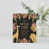 Budget Girls 1e verjaardag Roze Black Safari Invit (Staand voorkant)