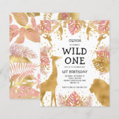 Budget Girls 1e verjaardag Roze Safari Uitnodiging (Voorkant / Achterkant)