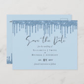 Budget Girly BLUE Glitter Weddenschap Save Date Briefkaart (Voorkant / Achterkant)