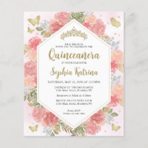 Budget Girly Blush Roze Bloemen Goud Quinceañera