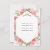 Budget Girly Blush Roze Bloemen Goud Quinceañera Notitiekaartje (Achterkant)