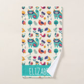 Budget  Girly Cats Folk Art Style ADD NAME Bad Handdoek (Handdoek)