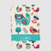 Budget Girly Cats Folk Art Style ADD NAME Golfhanddoek (Voorkant)