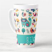 Budget  Girly Cats Folk Art Style ADD NAME Latte Mok (Linkerhoek)