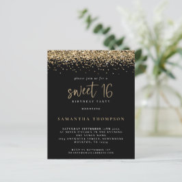 Budget Girly Gold Glitter Sweet 16 Black Invite