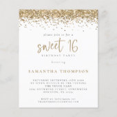 Budget Girly Gold Glitter Sweet 16 Uitnodiging (Voorkant)