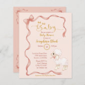 BUDGET Girly Pink Bow Lamb Baby shower Uitnodiging (Voorkant / Achterkant)