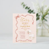 BUDGET Girly Pink Bow Lamb Baby shower Uitnodiging (Staand voorkant)