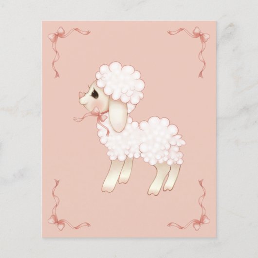 BUDGET Girly Pink Bow Lamb Baby shower Uitnodiging (Achterkant)
