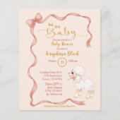 BUDGET Girly Pink Bow Lamb Baby shower Uitnodiging (Voorkant)