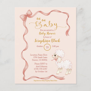 BUDGET Girly Pink Bow Lamb Baby shower Uitnodiging