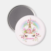 Budget  Girly Pink Unicorn Floral Named Gift Magneet (Voorkant / Achterkant)