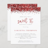 Budget Girly Red Glitter Sweet 16 Uitnodiging (Voorkant / Achterkant)