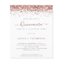 Budget Girly Roos Gold Glitter Quinceañera Invite