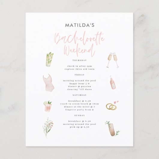 budget Girly roze champagne chic bachelorette Flyer (Achterkant)