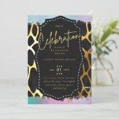 Budget  Girly Sweet16 Gold Animal Print Inv Kaart (Staand voorkant)