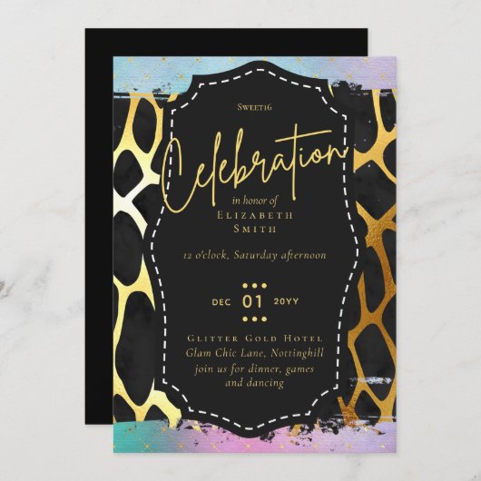 Budget  Girly Sweet16 Gold Animal Print Inv Kaart (Voorkant / Achterkant)