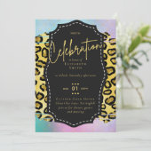 Budget  Girly Sweet16 Gold Animal Print Inv Kaart (Staand voorkant)