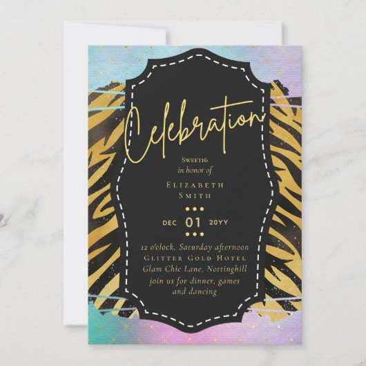 Budget  Girly Sweet16 Gold Animal Print Inv Kaart (Voorkant)