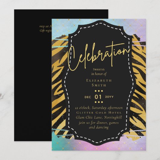 Budget Girly Sweet16 Gold Animal Print Inv Kaart (Voorkant / Achterkant)