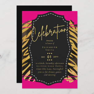 Budget  Girly Sweet16 Gold Animal Print Inv Kaart