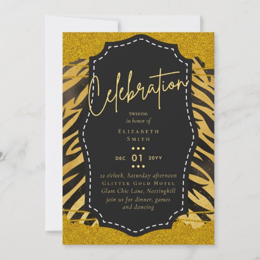 Budget  Girly Sweet16 Gold Animal Print Inv Kaart (Voorkant)