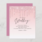 Budget  Girly Wedding Glitter Pink Invite (Voorkant / Achterkant)