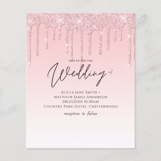 Budget  Girly Wedding Glitter Pink Invite (Voorkant)