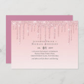 Budget  Girly Wedding Glitter Pink Invite (Voorkant / Achterkant)