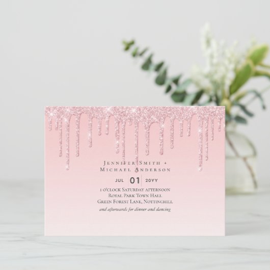 Budget  Girly Wedding Glitter Pink Invite (Staand voorkant)