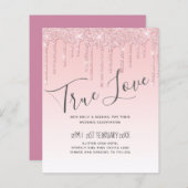 Budget  Girly Wedding Glitter Pink Invite (Voorkant / Achterkant)
