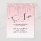Budget  Girly Wedding Glitter Pink Invite (Voorkant)