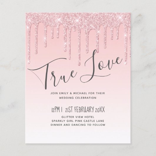 Budget  Girly Wedding Glitter Pink Invite (Voorkant)