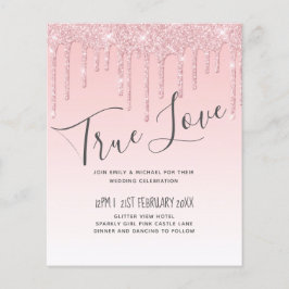 Budget  Girly Wedding Glitter Pink Invite