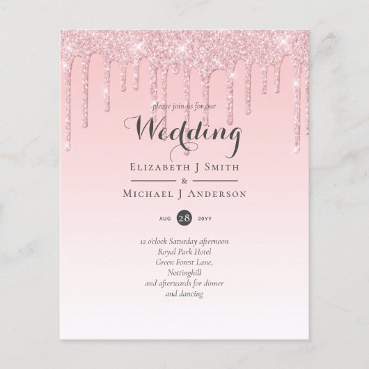 Budget  Girly Wedding Glitter Pink Invite (Voorkant)