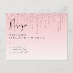 Budget Girly Wedding RSVP Glitter Pink Briefkaart